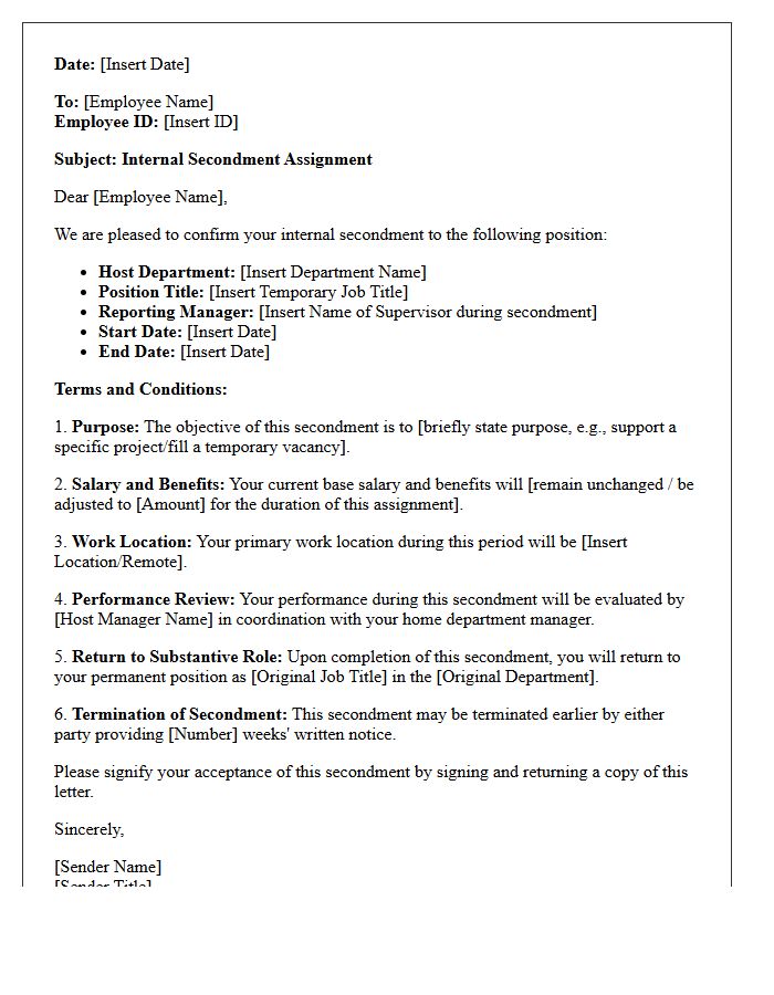 Internal Secondment Assignment Letter