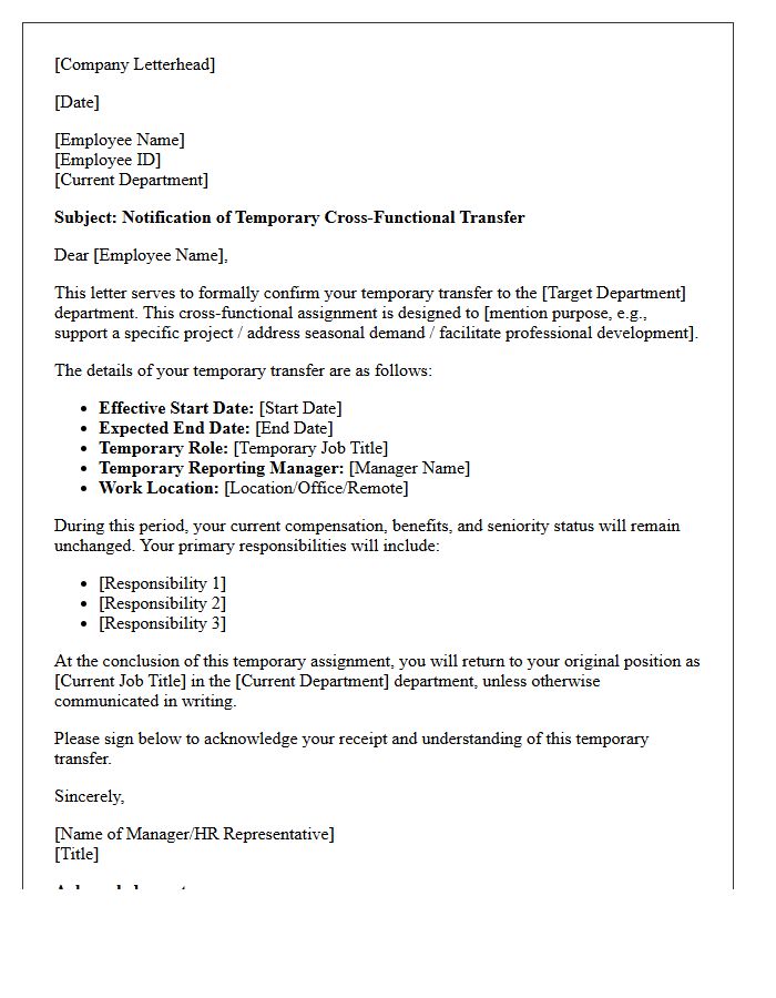 Cross-Functional Temporary Transfer Letter