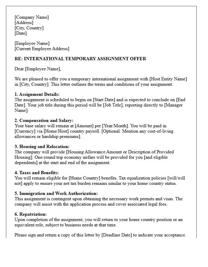 International Temporary Assignment Letter