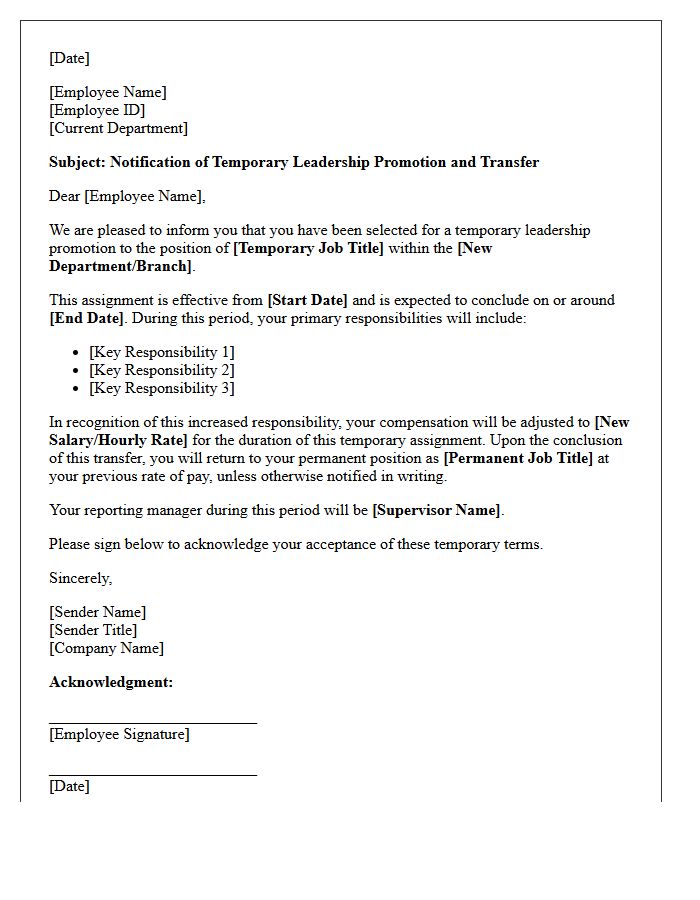 Temporary Leadership Promotion Transfer Letter