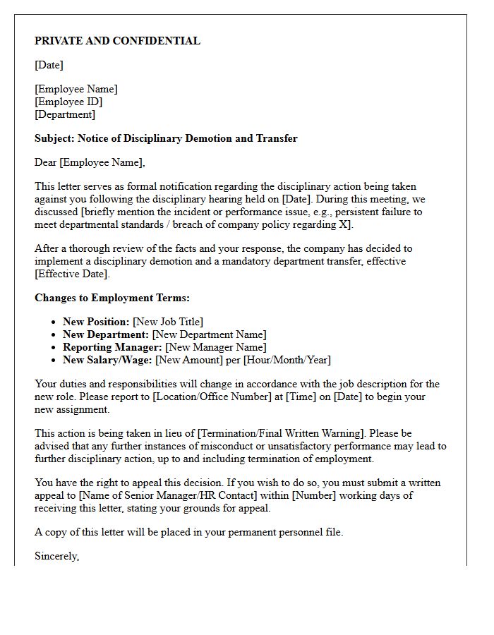 Human Resources Disciplinary Demotion Transfer Letter