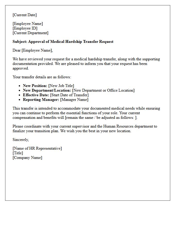 Medical Hardship Transfer Approval Letter