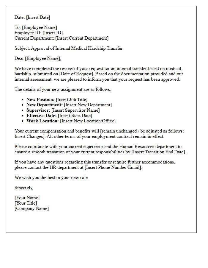 Internal Medical Hardship Transfer Approval Letter