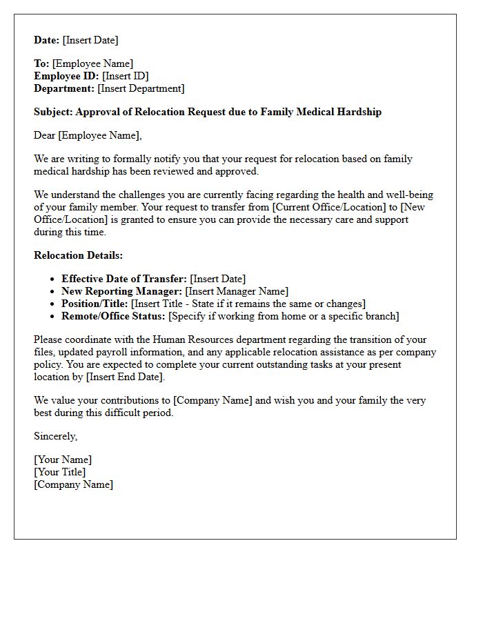 Family Medical Hardship Relocation Approval Letter