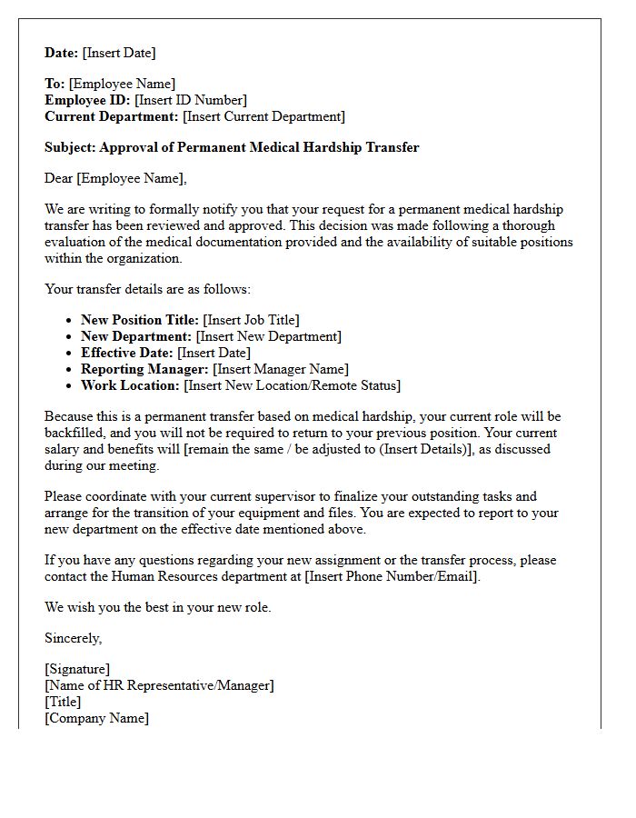 Permanent Medical Hardship Transfer Approval Letter