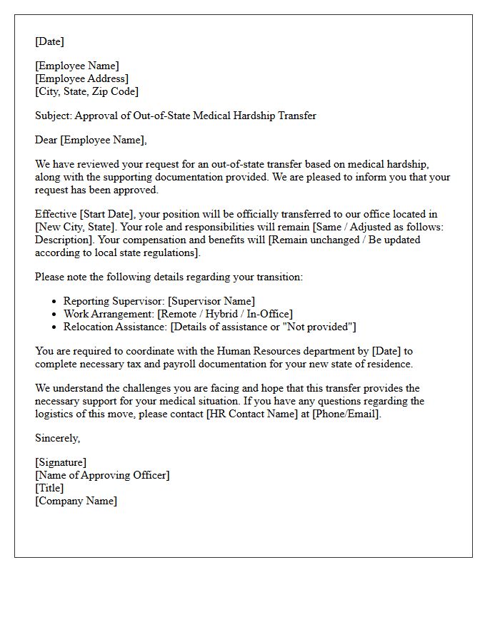 Out-of-State Medical Hardship Transfer Approval Letter