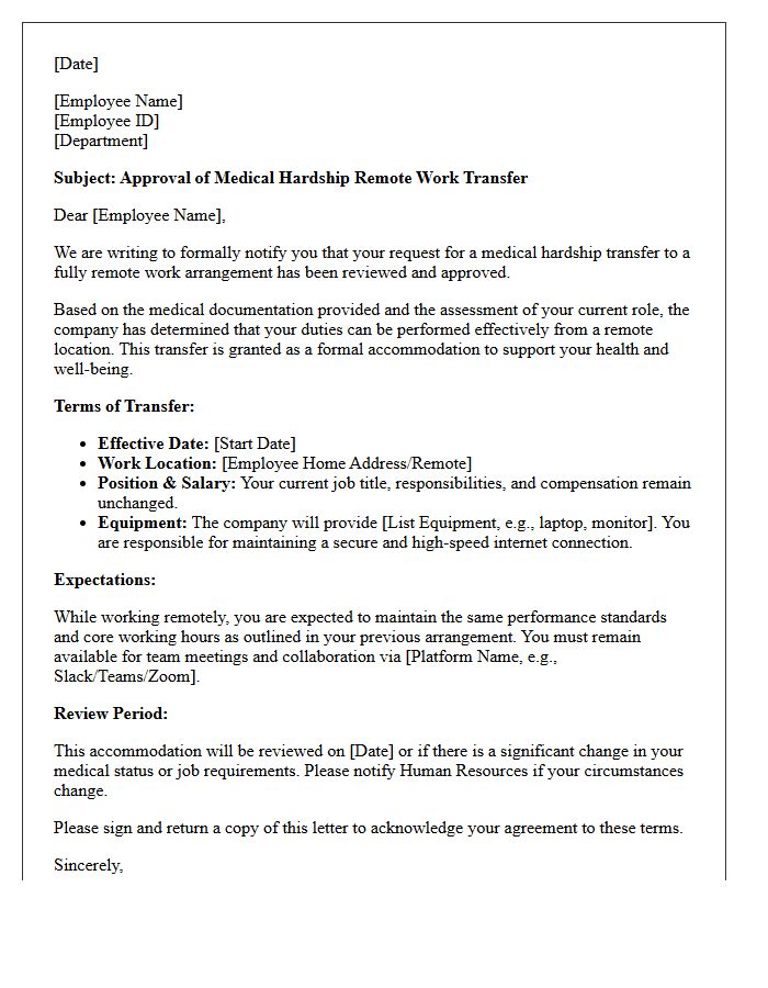 Remote Work Medical Hardship Transfer Approval Letter