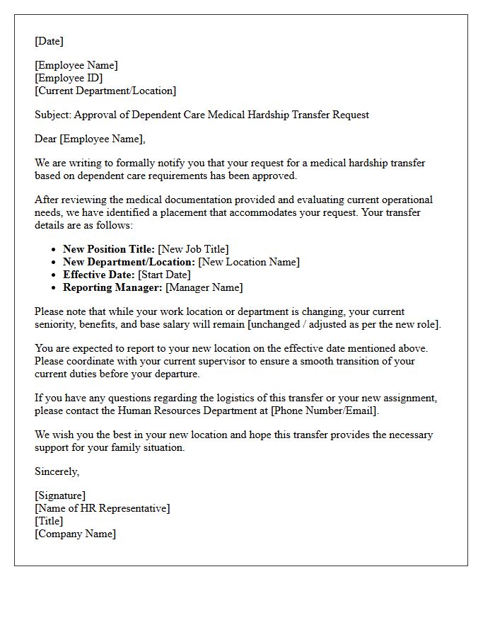 Dependent Care Medical Hardship Transfer Approval Letter