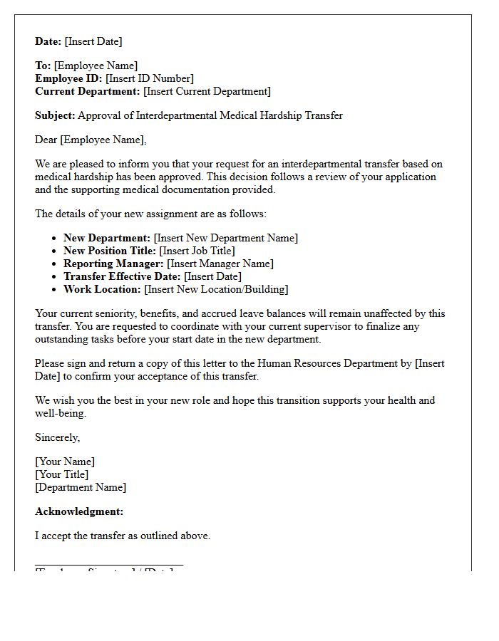 Interdepartmental Medical Hardship Transfer Approval Letter