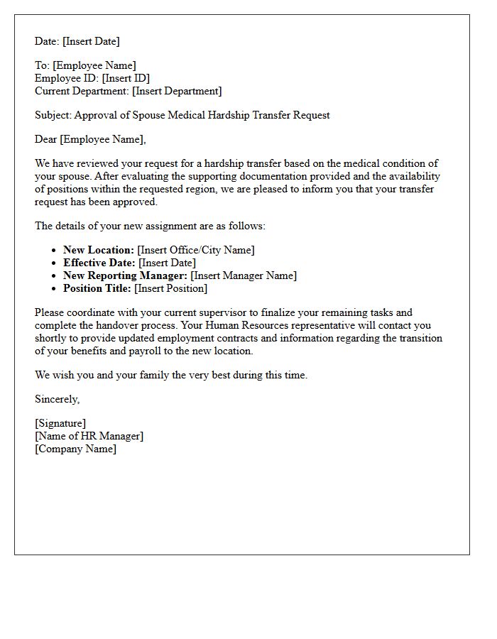 Spouse Medical Hardship Transfer Approval Letter
