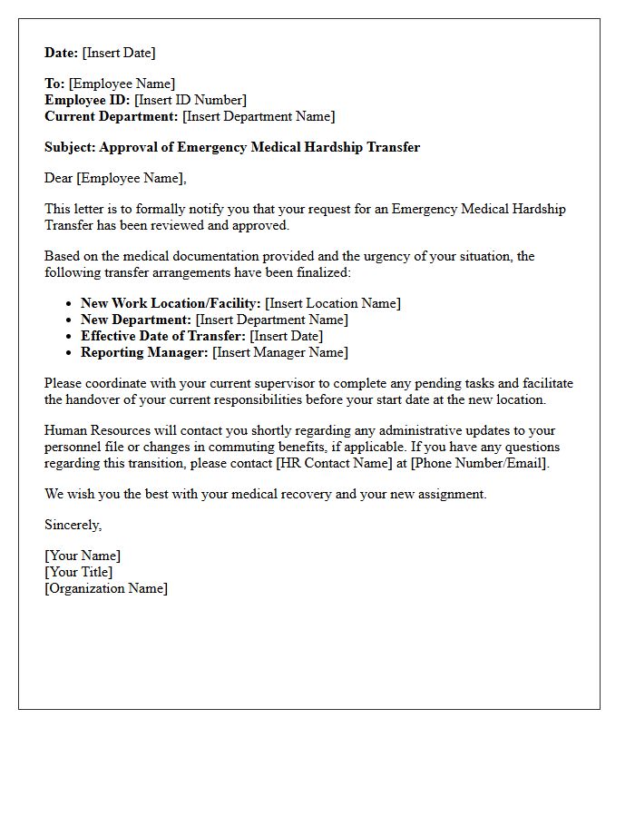 Emergency Medical Hardship Transfer Approval Letter