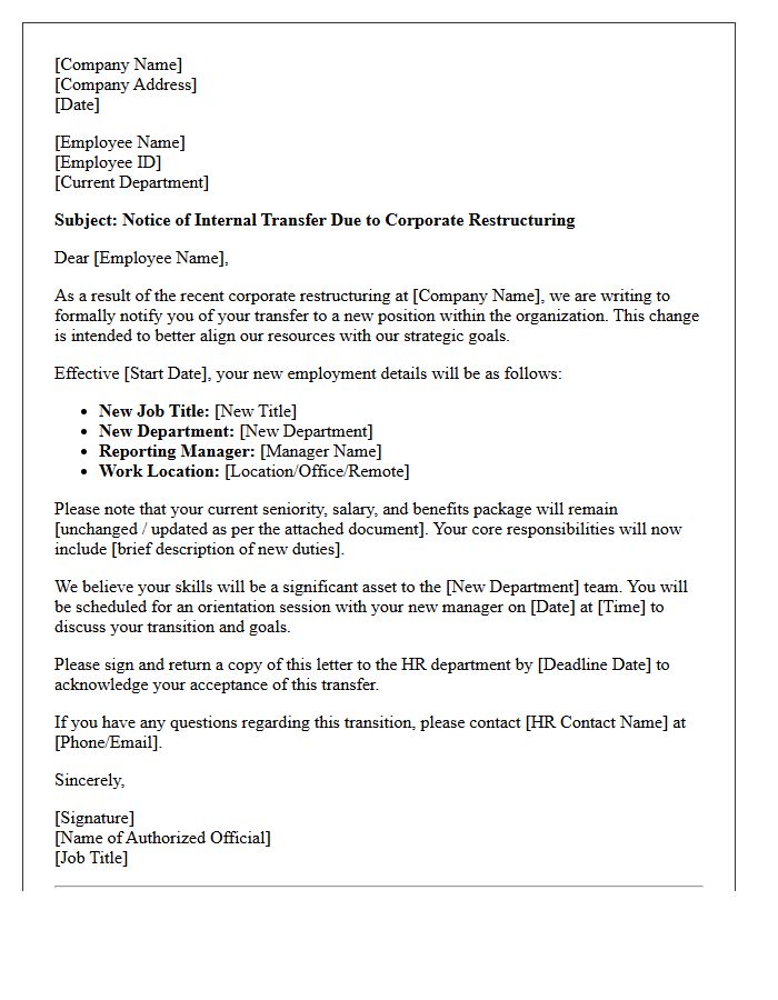 Corporate Restructuring Employee Transfer Letter