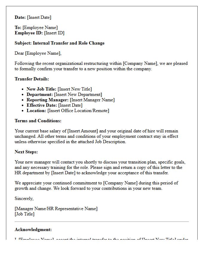Internal Mobility and Restructuring Transfer Letter