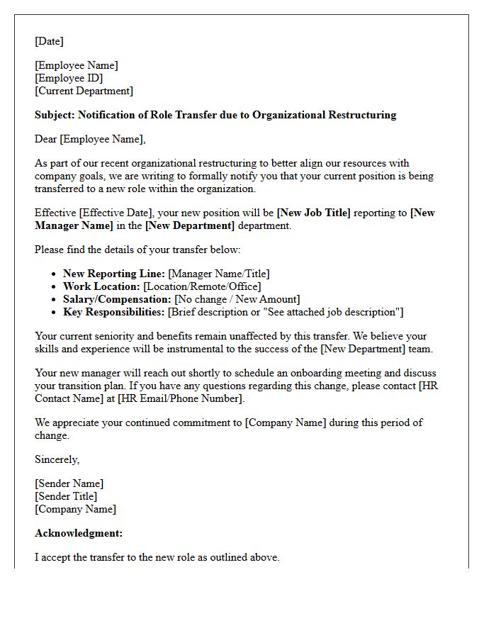 Organizational Restructuring Role Transfer Letter