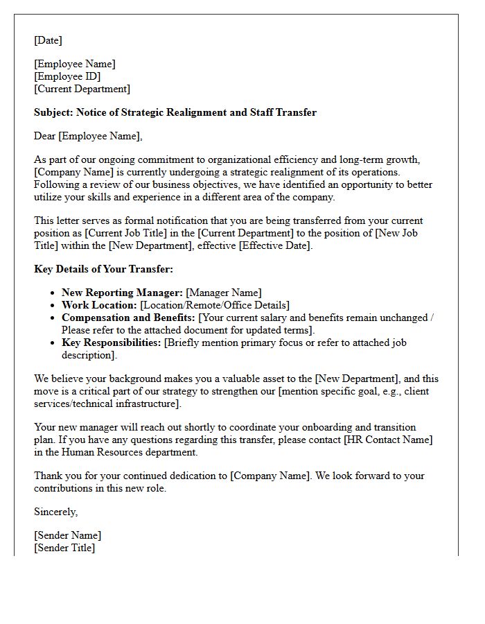 Strategic Realignment Staff Transfer Letter