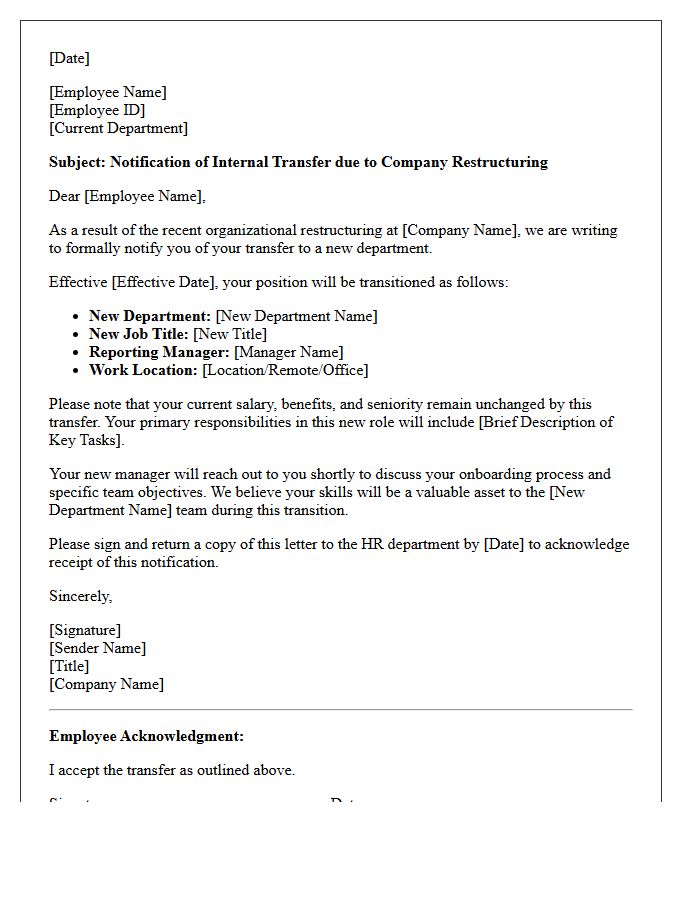 Company Restructuring Cross-Departmental Transfer Letter