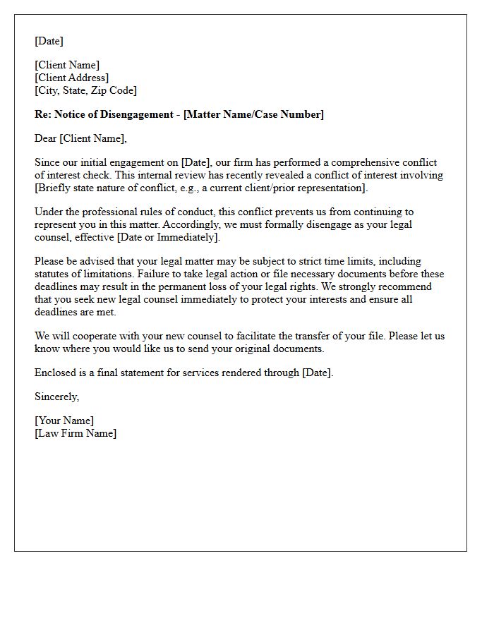 Belated Conflict Discovery Disengagement and Time Limitation Letter