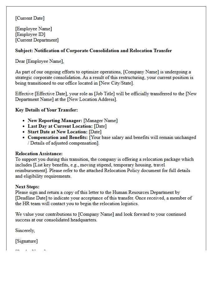 Corporate Consolidation and Relocation Transfer Letter