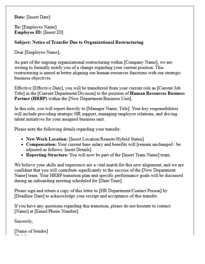 Human Resources Business Partner Restructuring Transfer Letter