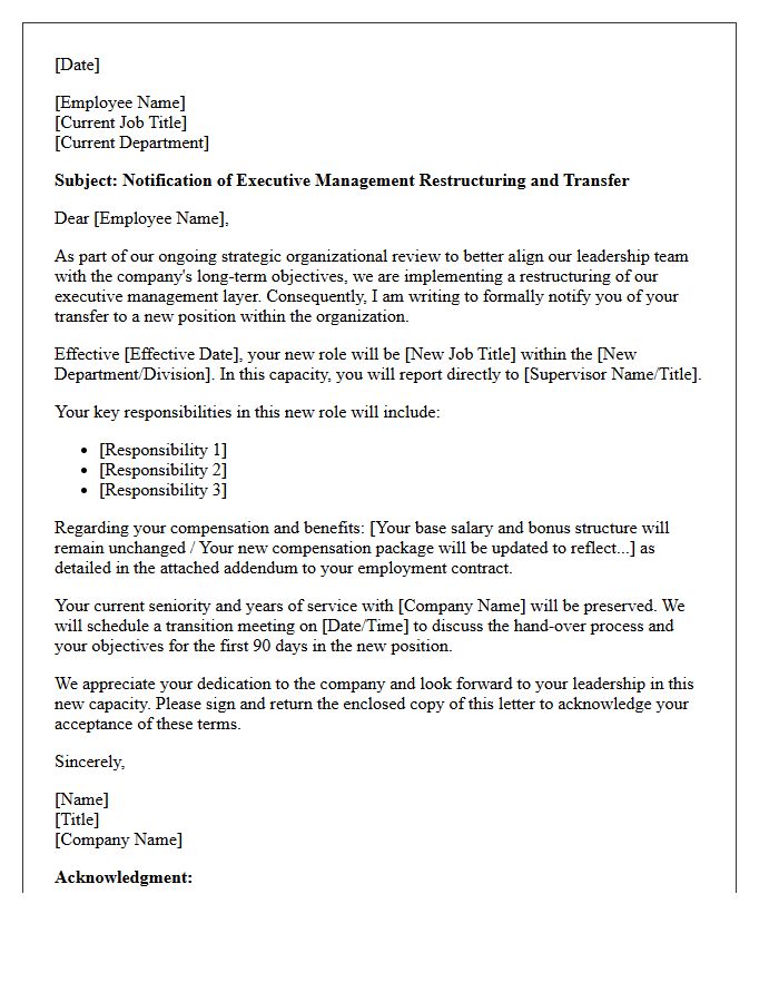 Executive Management Restructuring Transfer Letter
