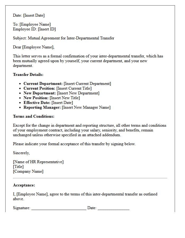 Mutual Agreement Inter-Departmental Transfer Letter