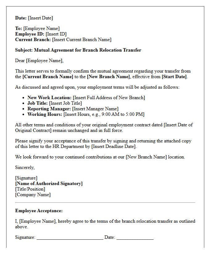 Mutual Agreement Branch Relocation Transfer Letter