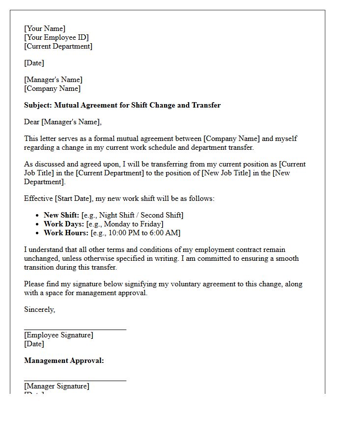Mutual Agreement Shift Change Transfer Letter