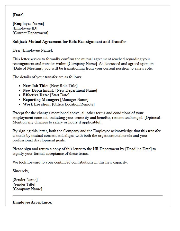 Mutual Agreement Role Reassignment Transfer Letter