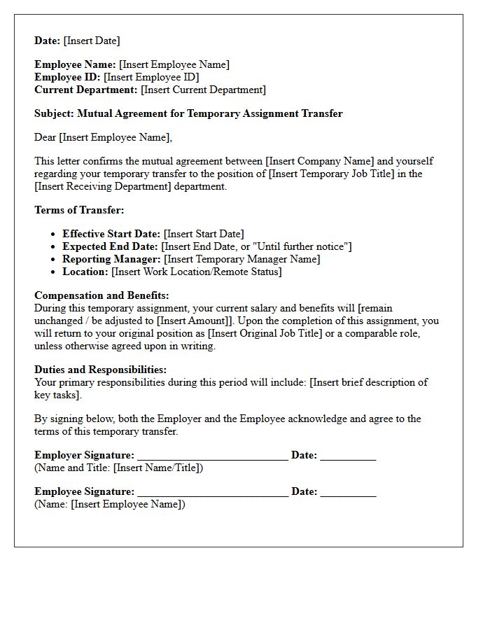 Mutual Agreement Temporary Assignment Transfer Letter