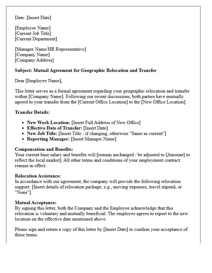 Mutual Agreement Geographic Relocation Transfer Letter