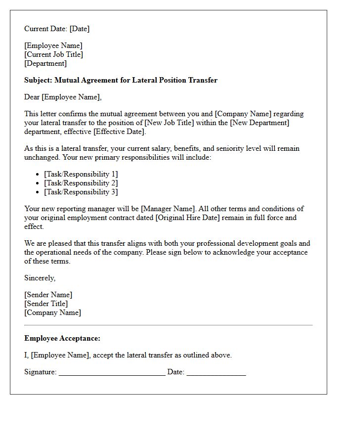 Mutual Agreement Lateral Position Transfer Letter