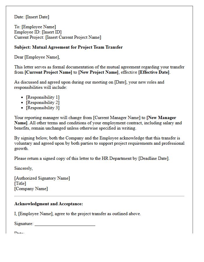 Mutual Agreement Project Team Transfer Letter