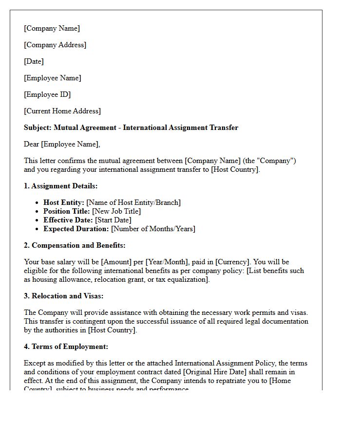 Mutual Agreement International Assignment Transfer Letter