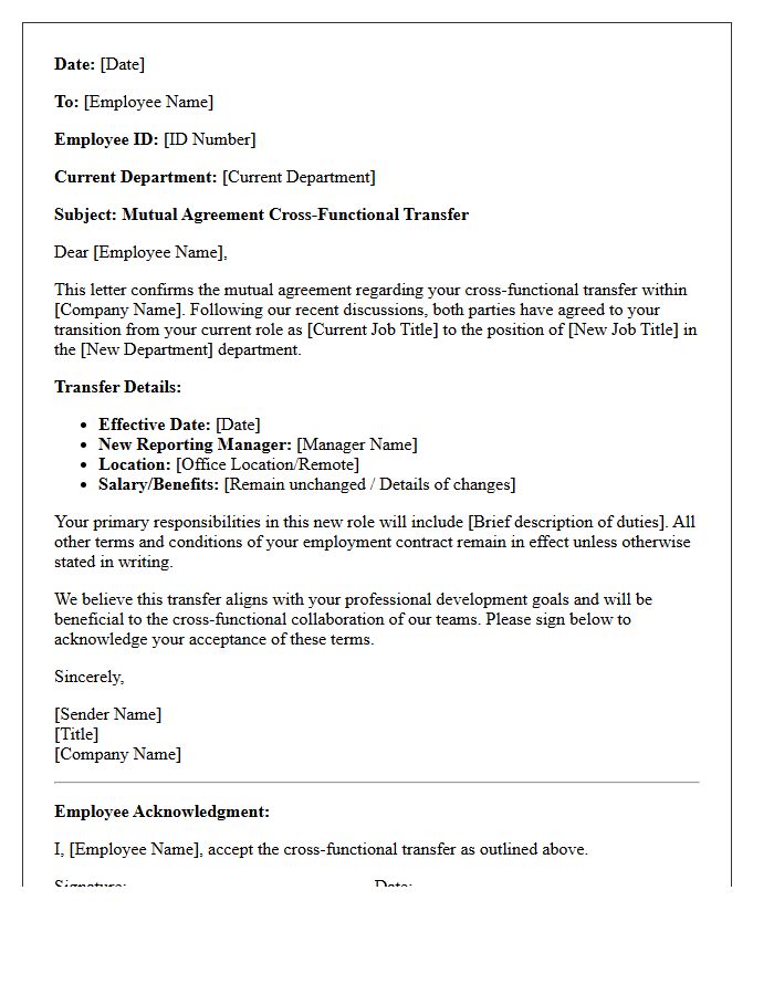Mutual Agreement Cross-Functional Transfer Letter