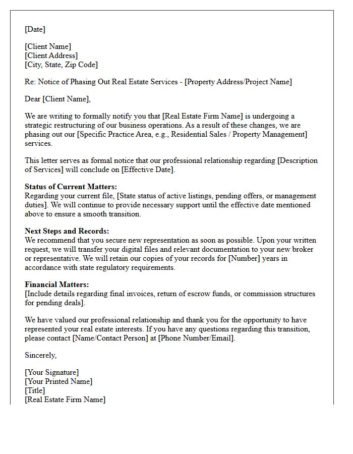Real Estate Practice Phasing Out Client Disengagement Letter