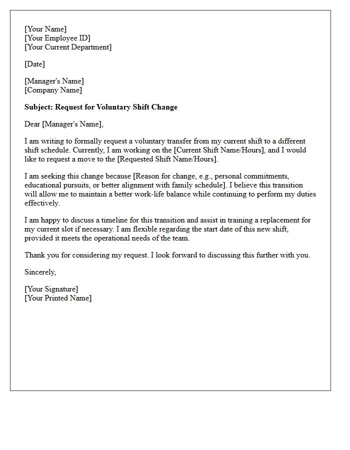 Voluntary Shift Change Transfer Letter